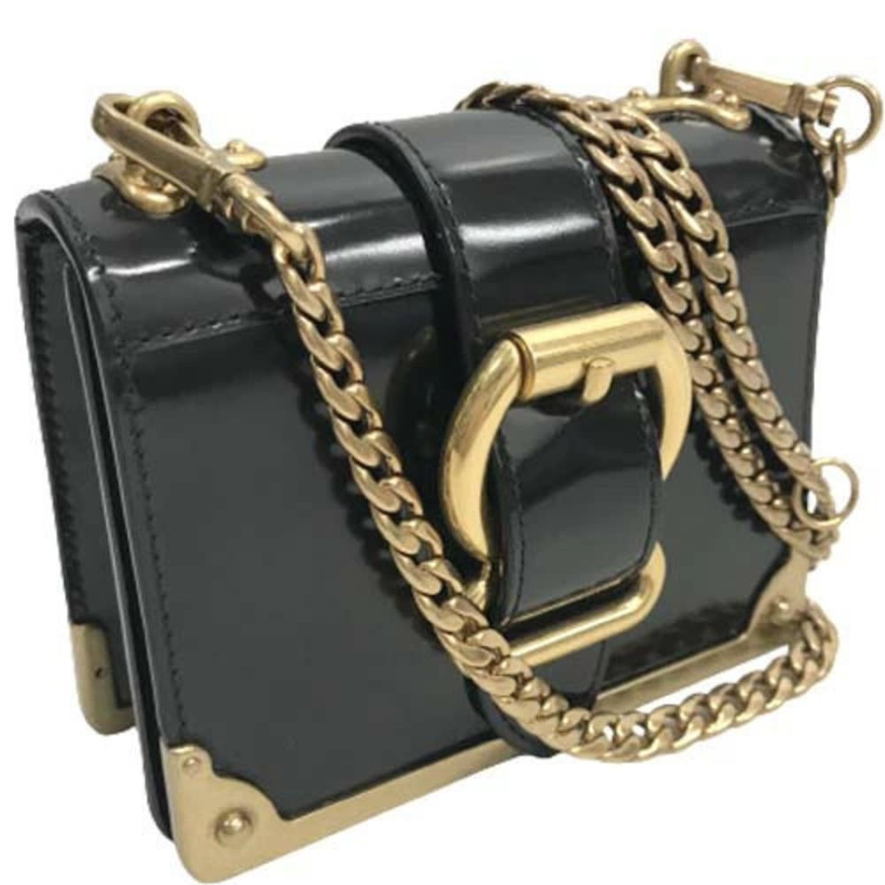 Prada Cahier Shoulder Bag Spazzolate Nero Black Chain Clutch Case Cosmetic